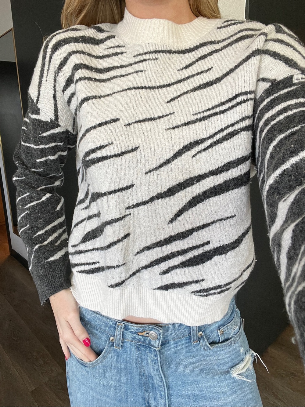 Rails Lana Crewneck Wool Cashmere Blend Sweater in Mixed Abstract Tiger